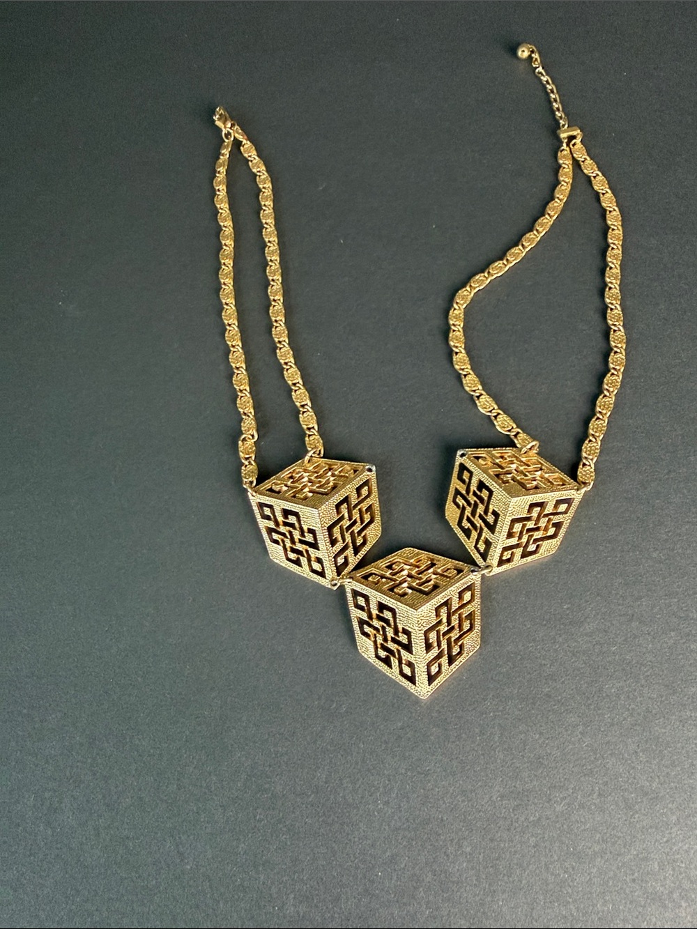 Textured Gold Cube Pendant Necklace - Women imitation jewelry